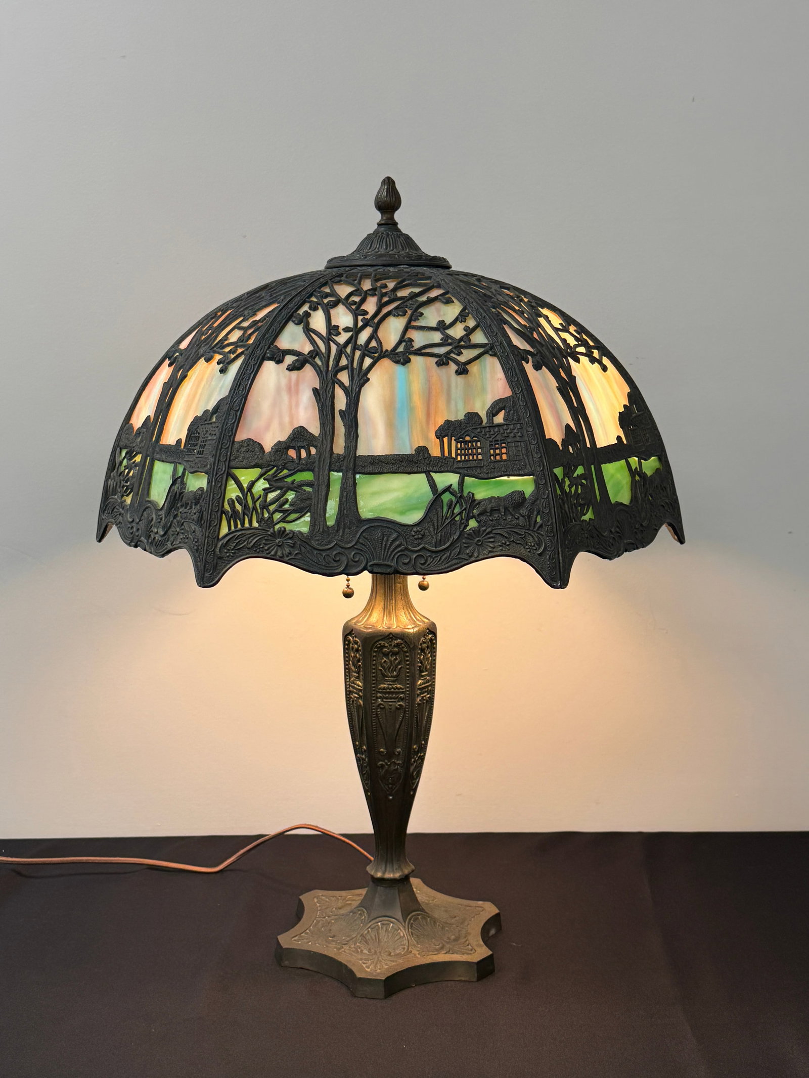 Salem Bros. Scenic Overlay Slag Glass Table Lamp (1 of 6)