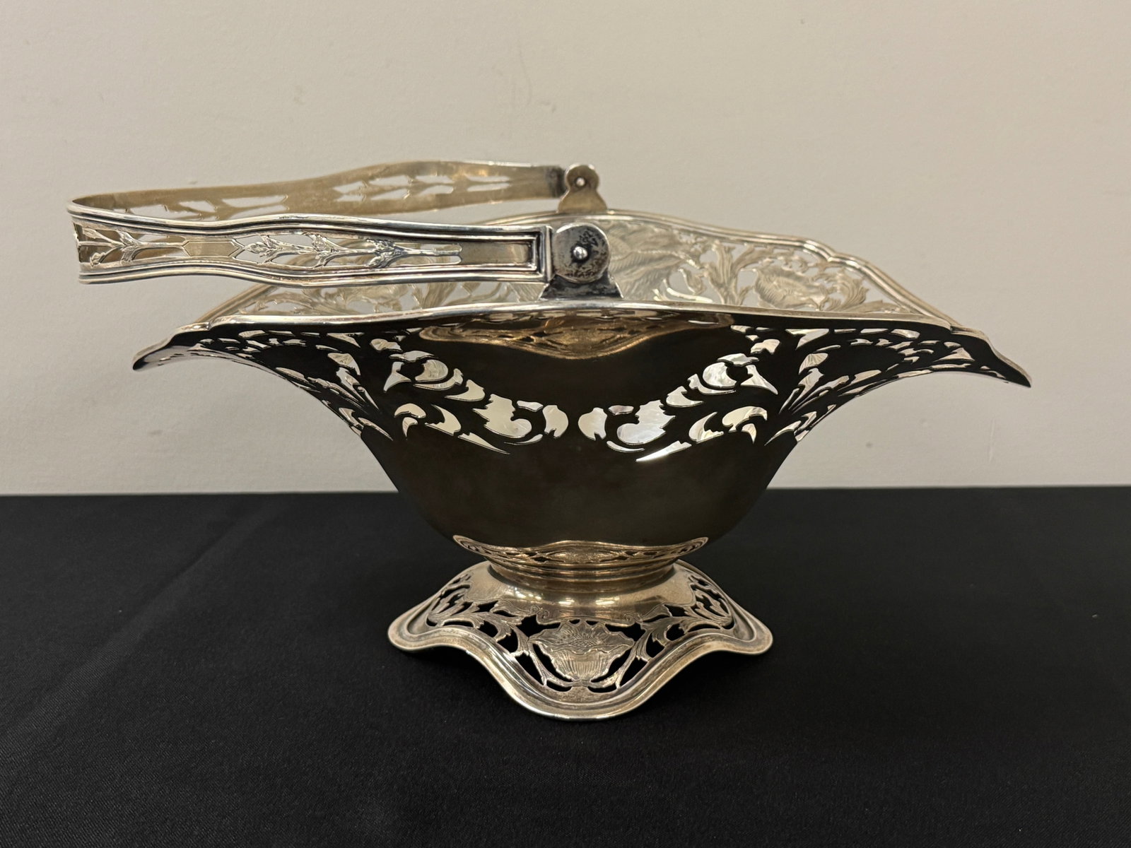 Gorham Sterling Silver Brides Basket - 31.26 oz: 31.26 troy oz. Pierced floral design. 13.5" tall. From the Whitney / Vanderbilt Collection.
