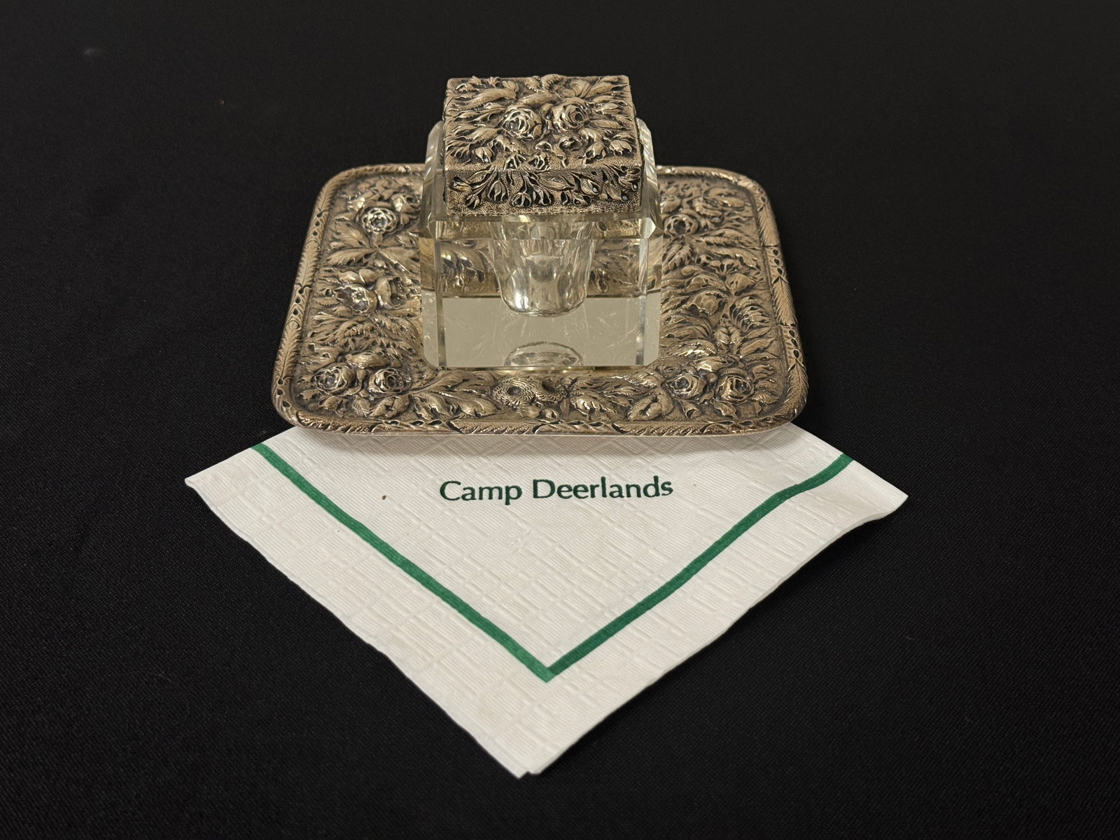 Whitney Vanderbilt Collection Silver Ink Well: Marked S. Kirk & Son. Weight of cover and base 6.42 troy oz.