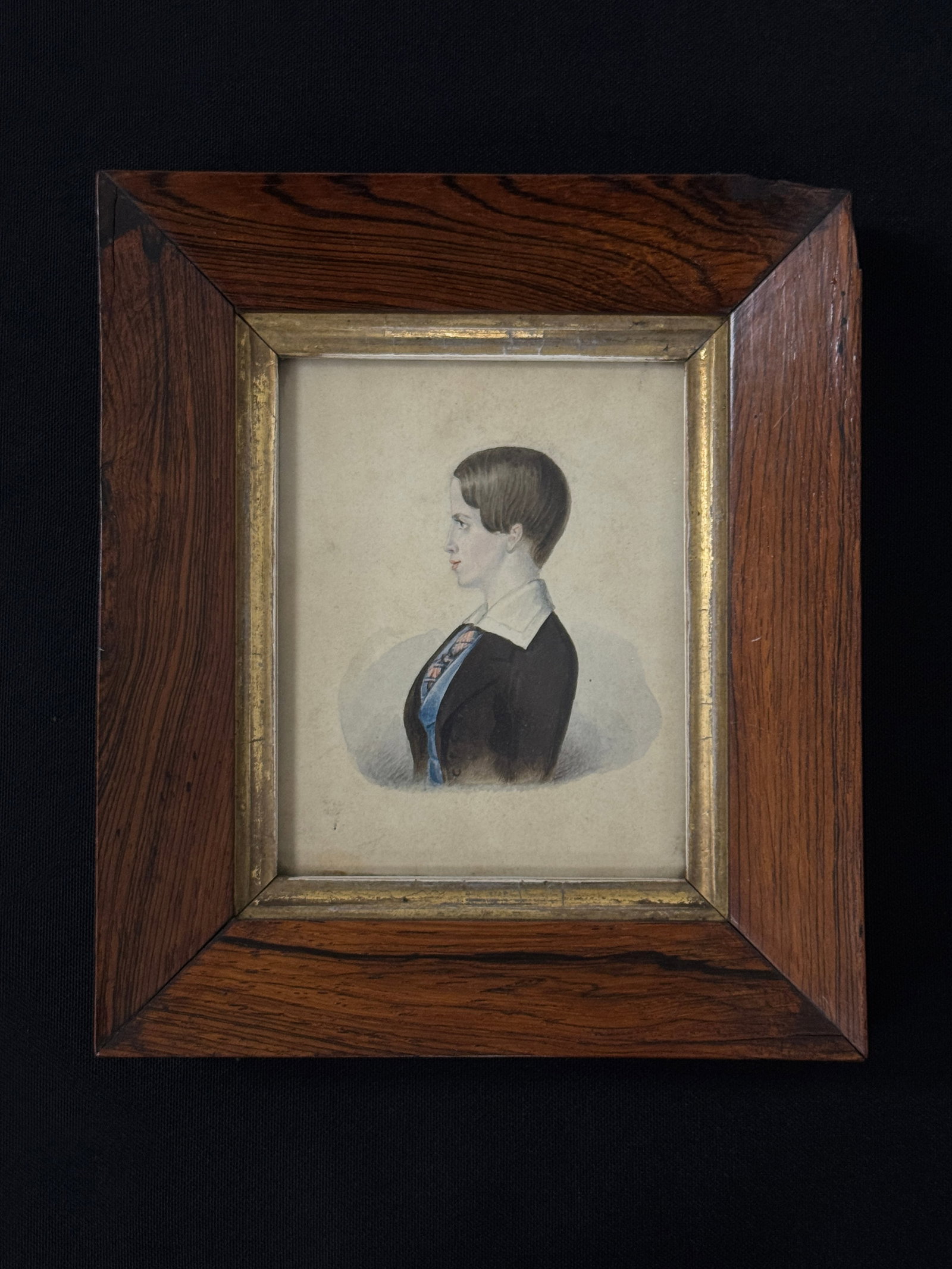 1844 Francis Henry Portrait: in a rosewood frame. From the Whitney Vanderbilt Collection and hung in a bedroom at Camp Deerlands, Whitney Park. 5.75" x 6.75"