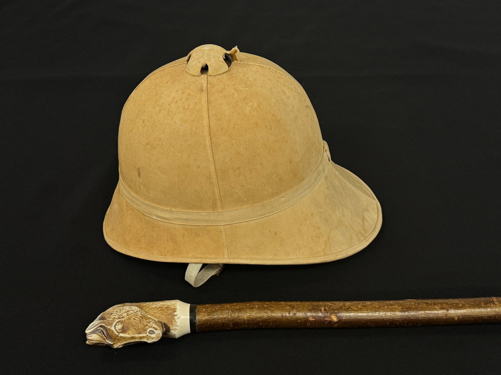 Walking Stick w/ Carved Horsehead & Polo Helmet (1 of 2)