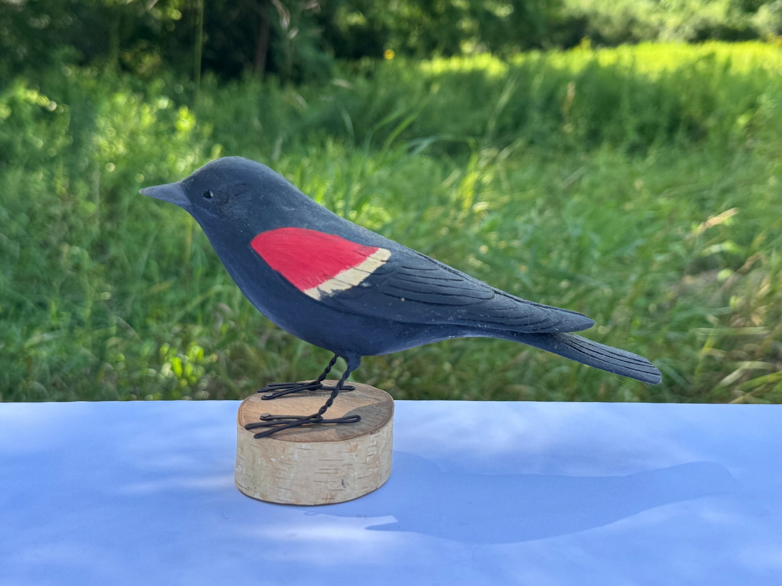 Hazel Tyrrell Folk Art Red Wing Black Bird Carving (1 of 5)