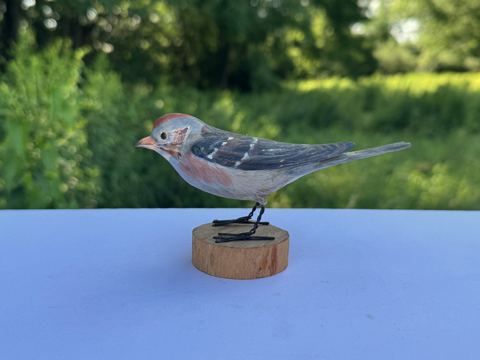 Hazel Tyrrell Field Sparrow Folk Art Bird Carving: signed on wooden base, excellent condition.
