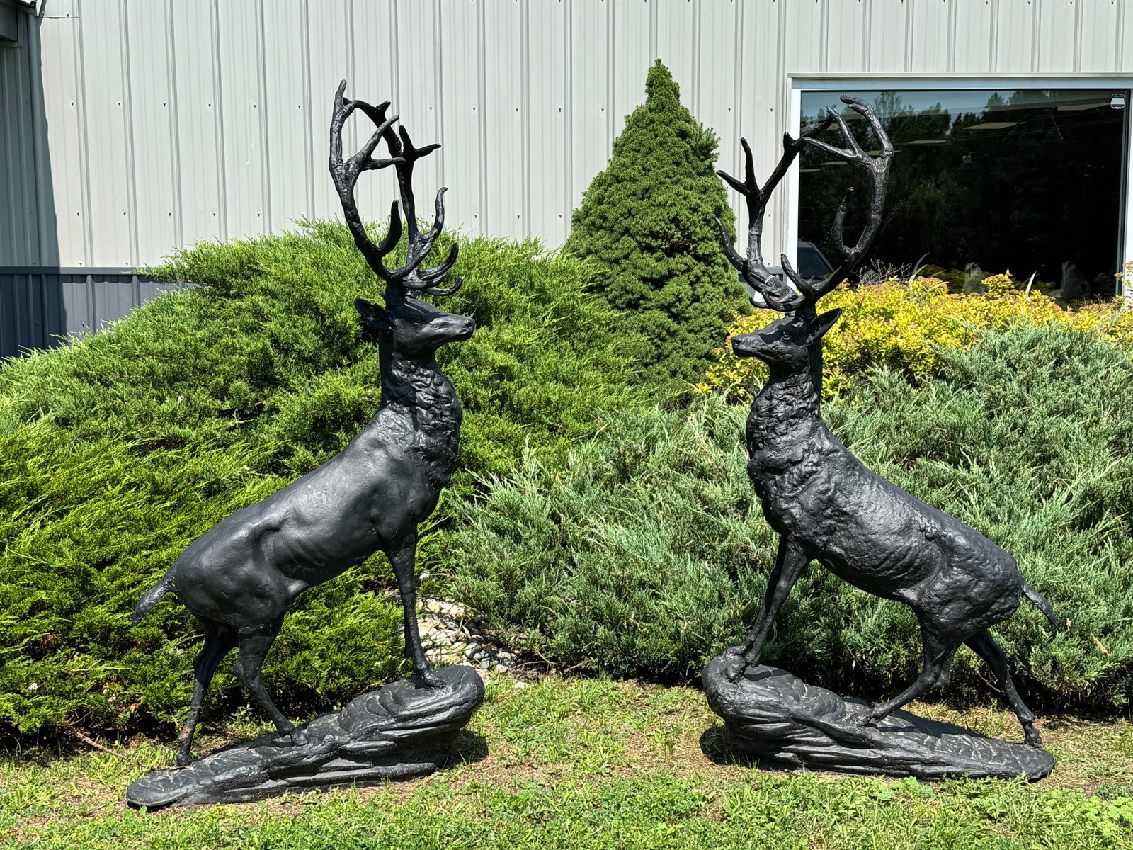 Pair of Cast Iron Stag Sculptures: 66" tall. Garden decor. Great for entryway / gate house.