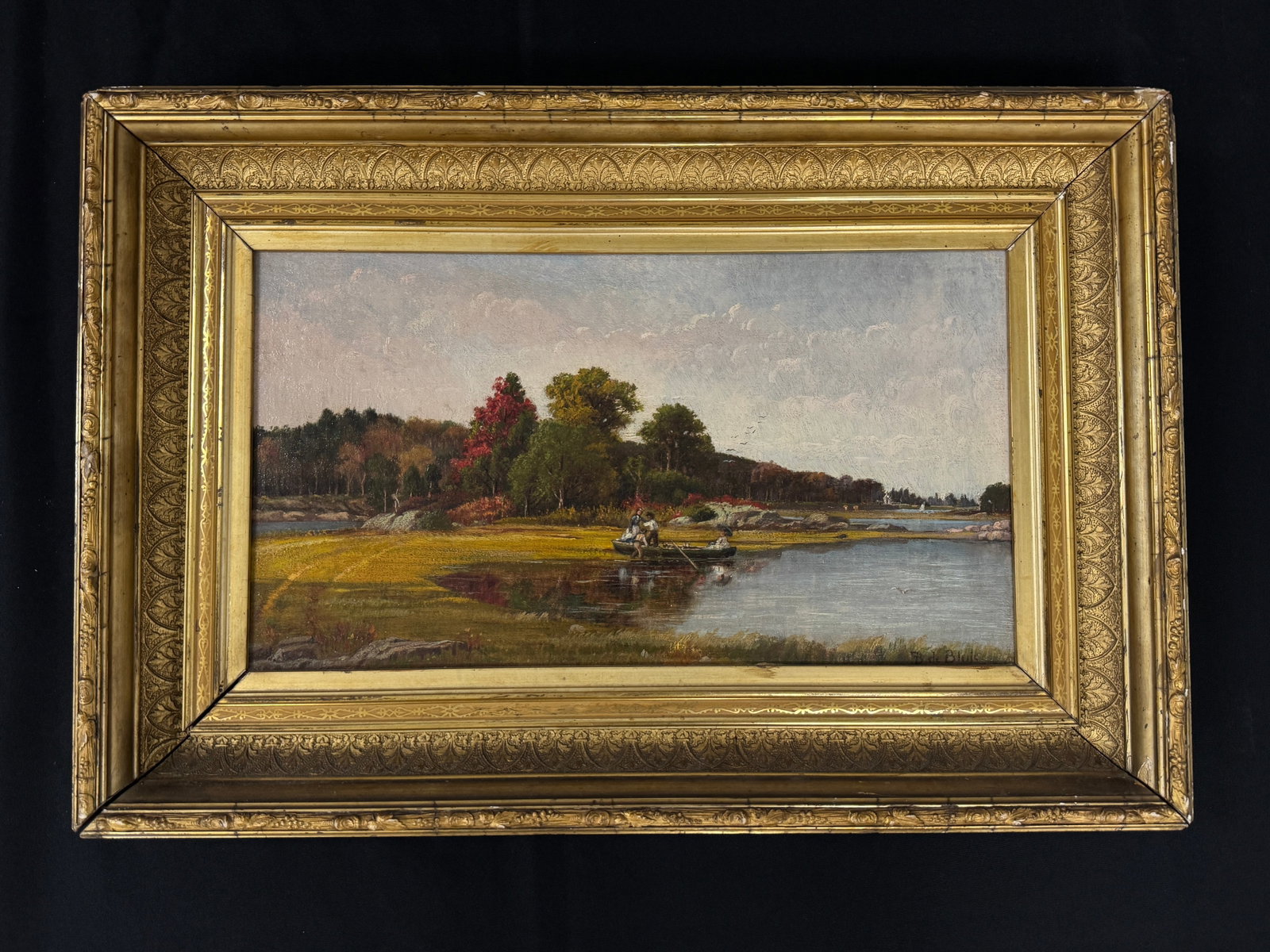 Francois De Blois Oil Painting w/ Boat: oil on canvas painting, original gold frame. 24.75" x 17"