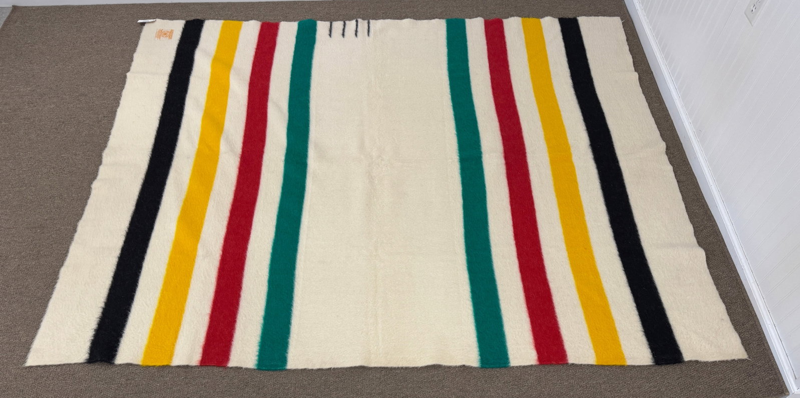 Hudson Bay 4 Point Blanket: in very good condition. 88" x 72". From Camp Deerlands, Whitney Park.
