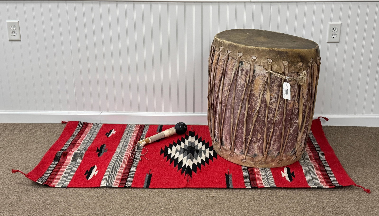 Native American Wooden & Rawhide Ceremonial Drum (1 of 3)