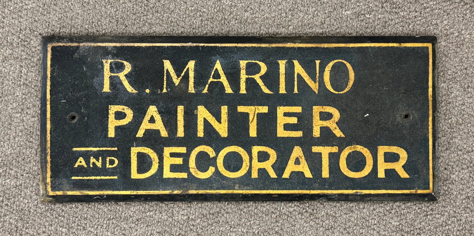 R.Marino Painter and Decorator Vintage Sign: painted on wooden panel. 8" x 19"