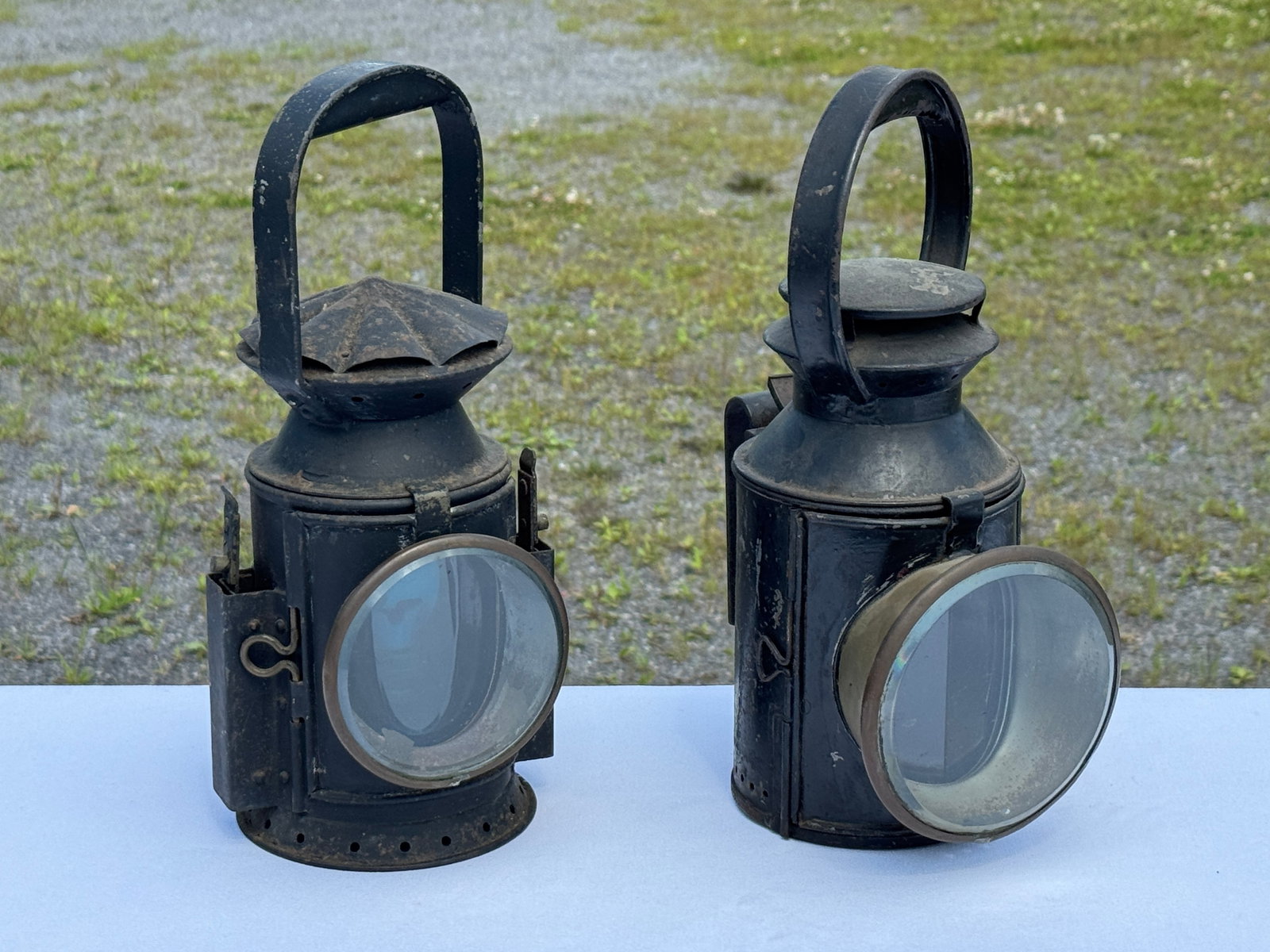 2 Early Railroad Lanterns - 1 red glass & 1 blue (1 of 5)