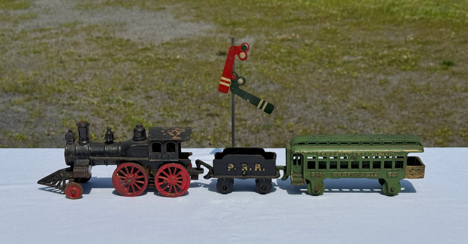 Cast Iron Toy Train - Engine, Coal Car & Car: Total length 21" long