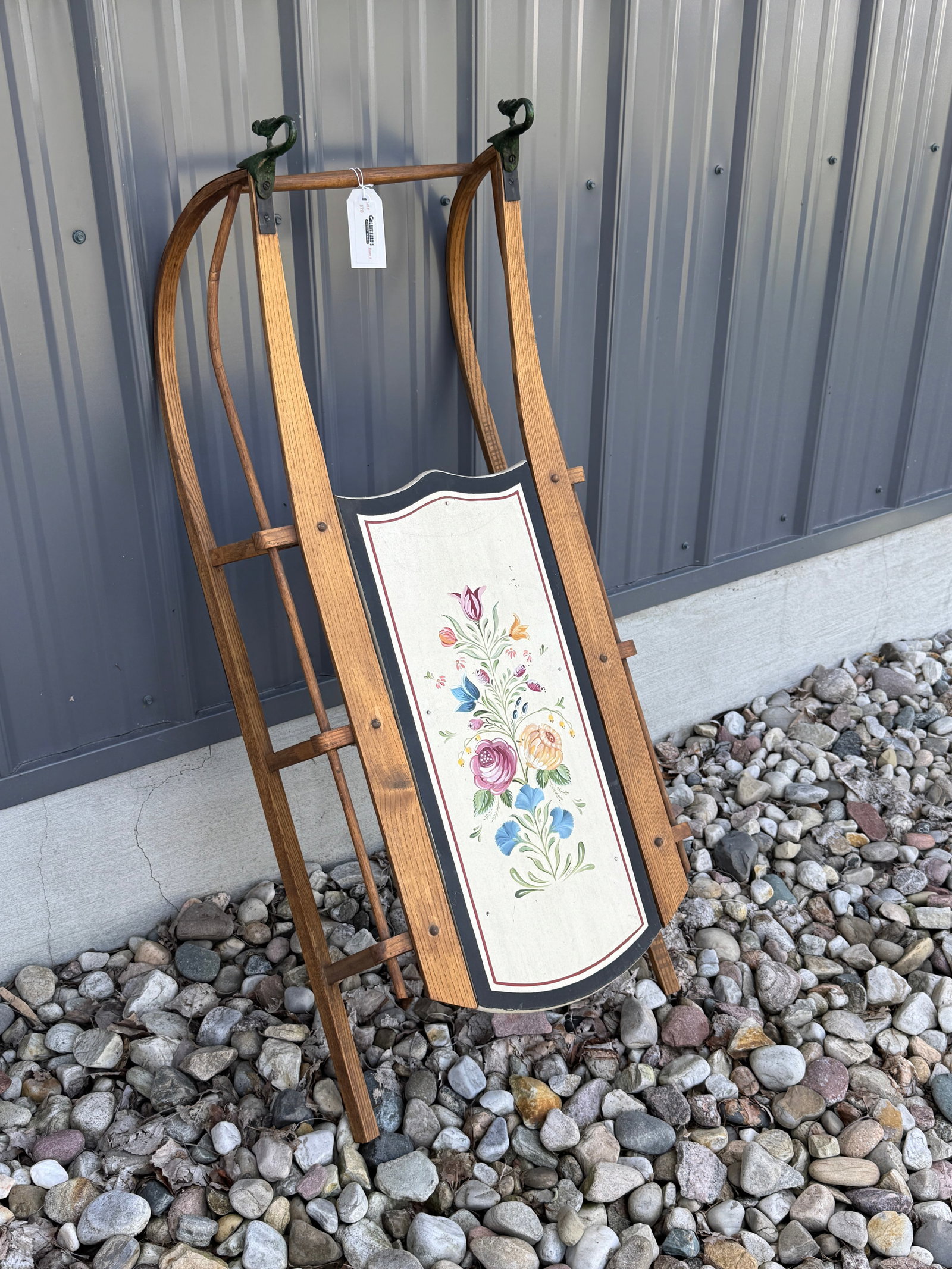 Early Wooden Runner Sled w/ Swans
