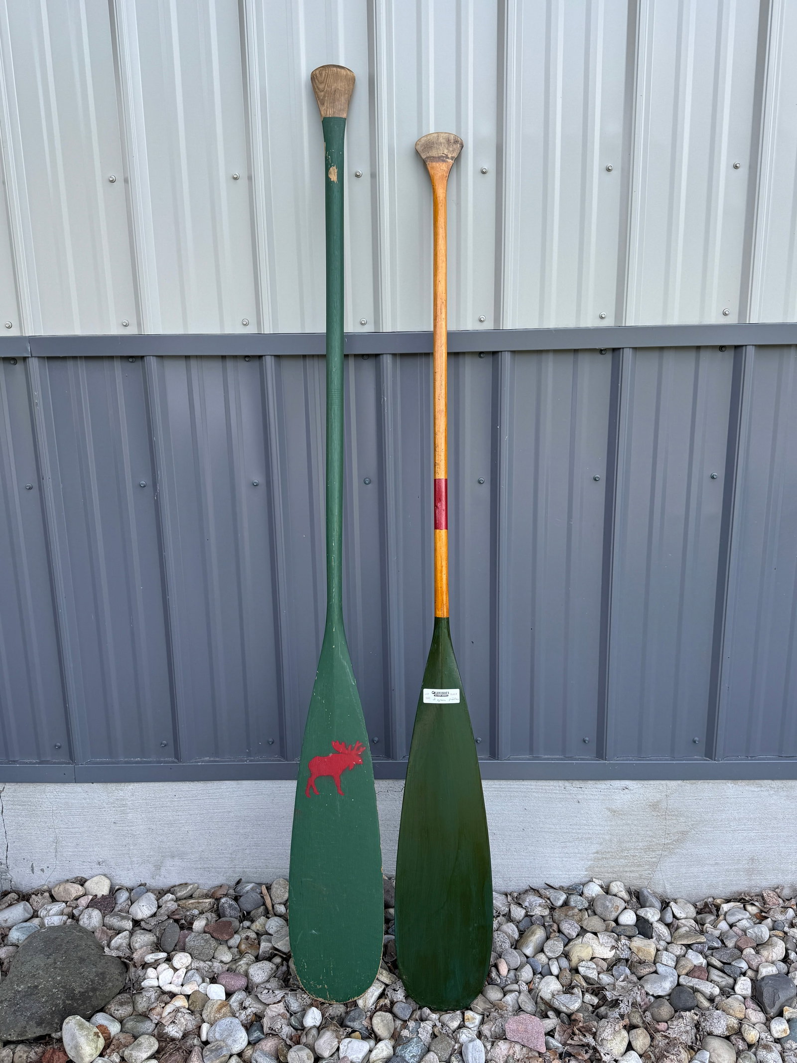 2 Green Painted Canoe Paddles (1 of 3)