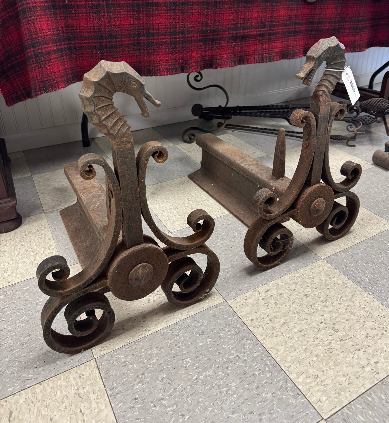Seahorse Hand Forged Cast Iron Andirons (1 of 4)