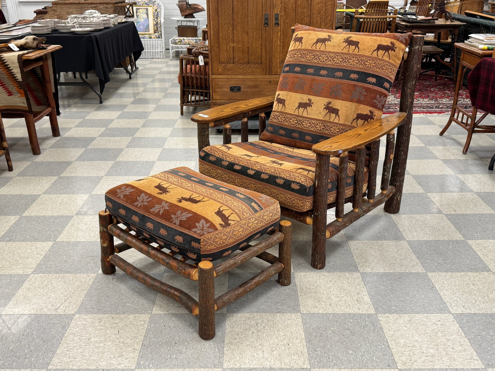 Oversized Old Hickory Style Chair & Ottoman (1 of 6)