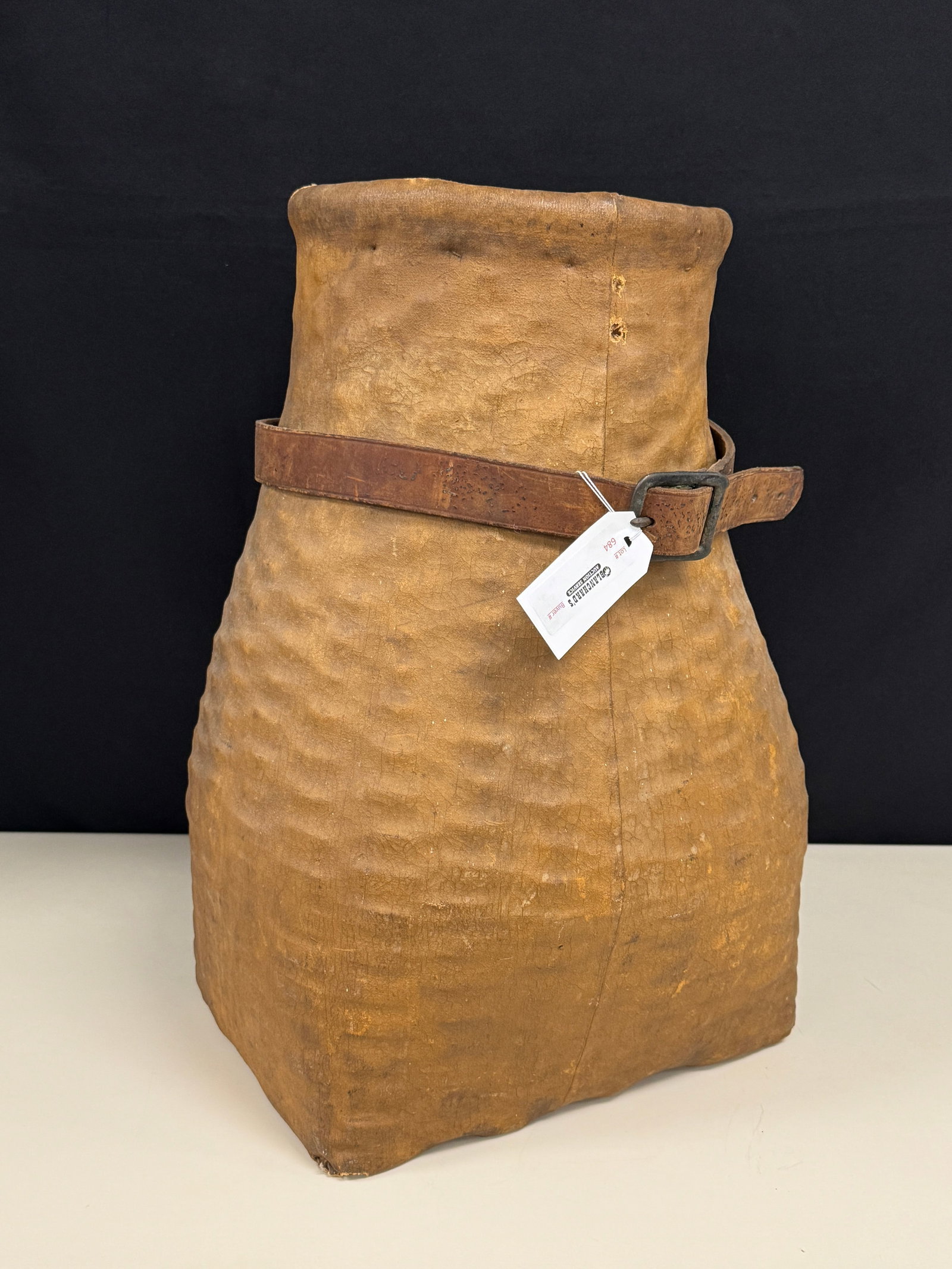 Tall Slender Canoe Basket: with canvas cover. 22" tall includes leather straps.