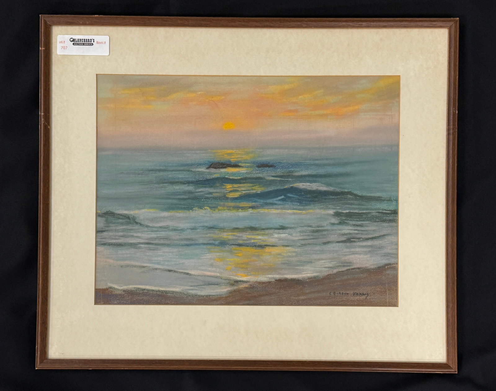 Gordon Harris Pastel Seascape: framed and matted. 21 1/4" X 18".