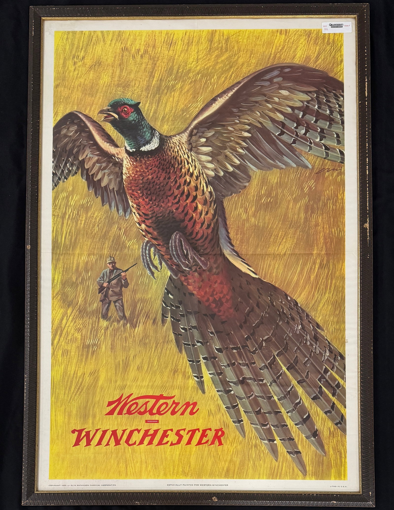 Western Winchester Advertising Poster 1955: Framed and in very good condition. Crease from being folded in quarters. 30" x 44.5" Ring neck pheasant.
