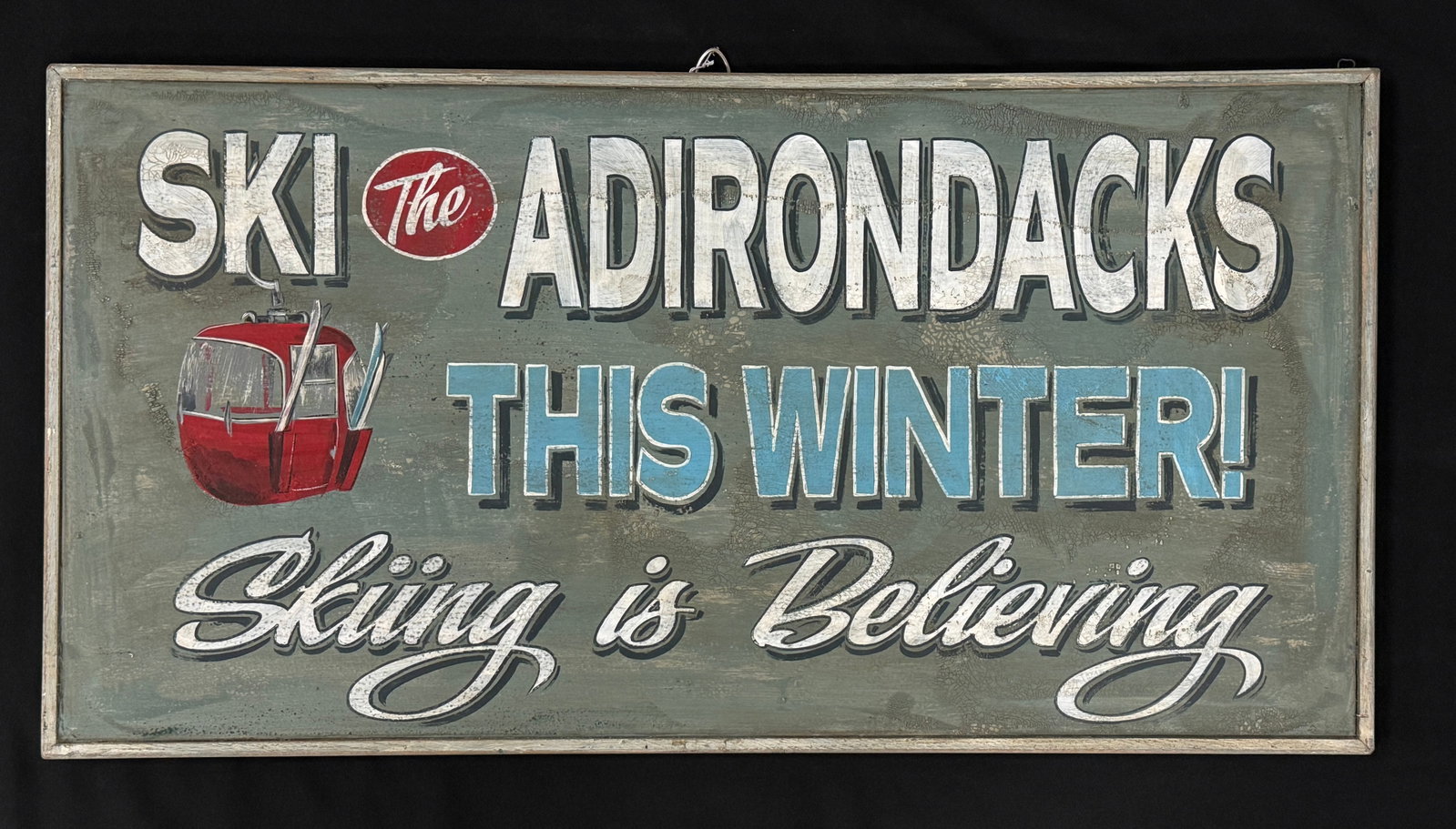 Ski the Adirondacks Hand Painted Wooden Sign: single sided. 30.5" x 15.75"