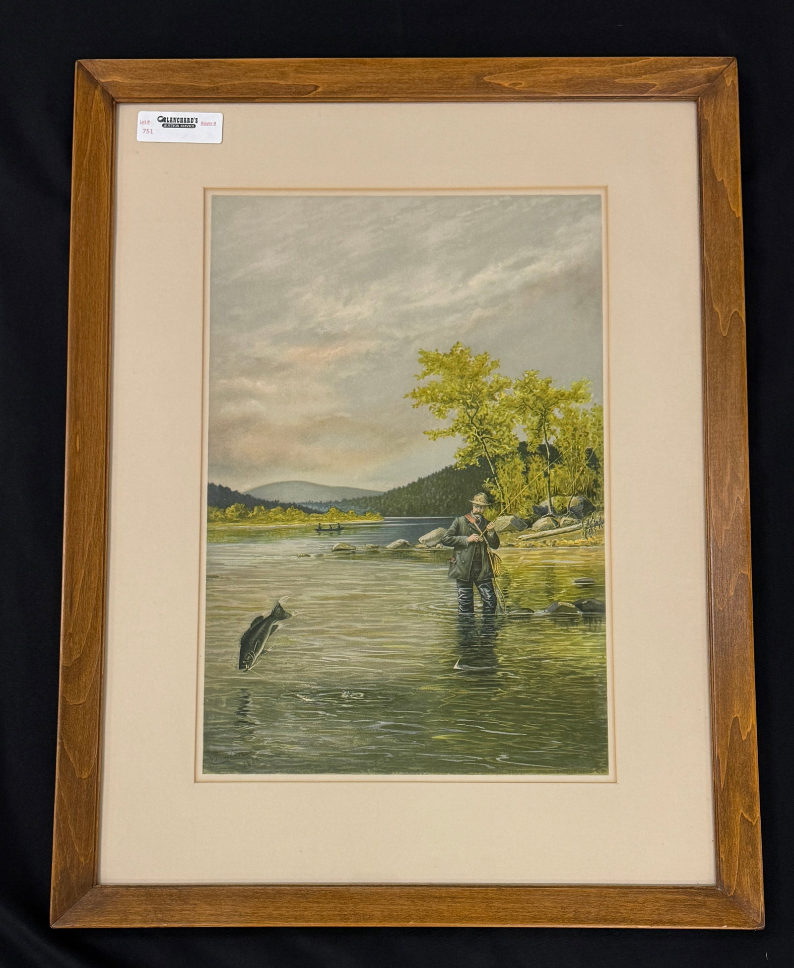 Denton Framed & Matted Fishing Print: From Camp Deerlands, Whitney Park. 20.5" x 26.5"