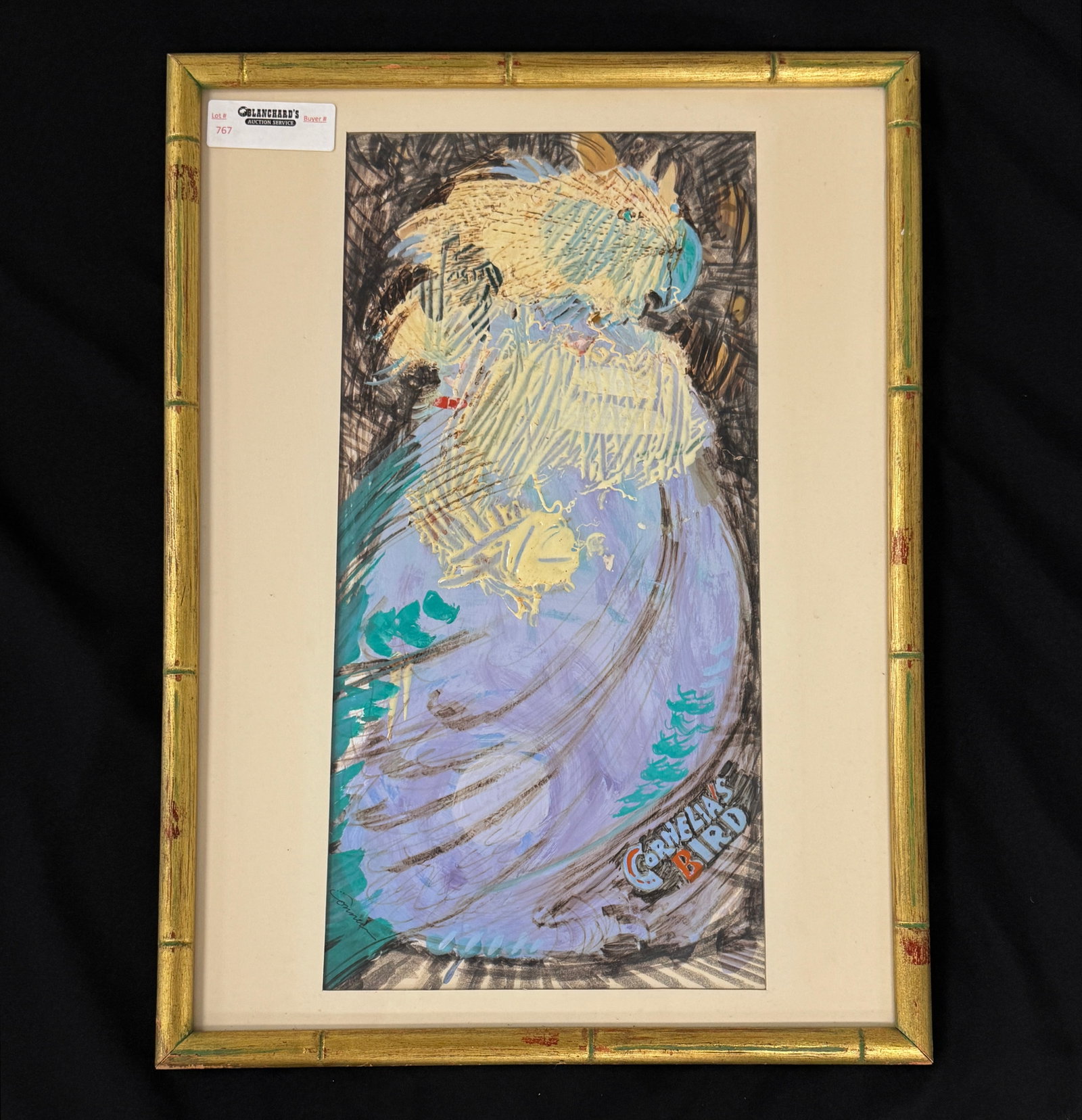 "Cornelia's Bird" Painting by Cornelia Whitney: C.V. Whitney's Daughter. Framed and matted. 15.5" x 21" From Camp Deerlands, Whitney Park.