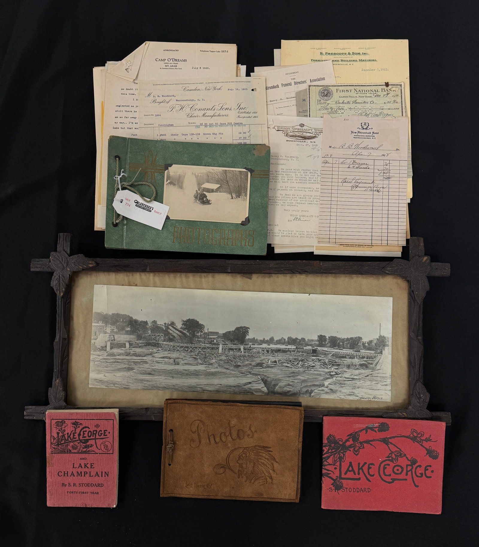 Lake George & Adirondack Photos, Books, Letterhead: photo album shows winter sports Lake Placid 1949.