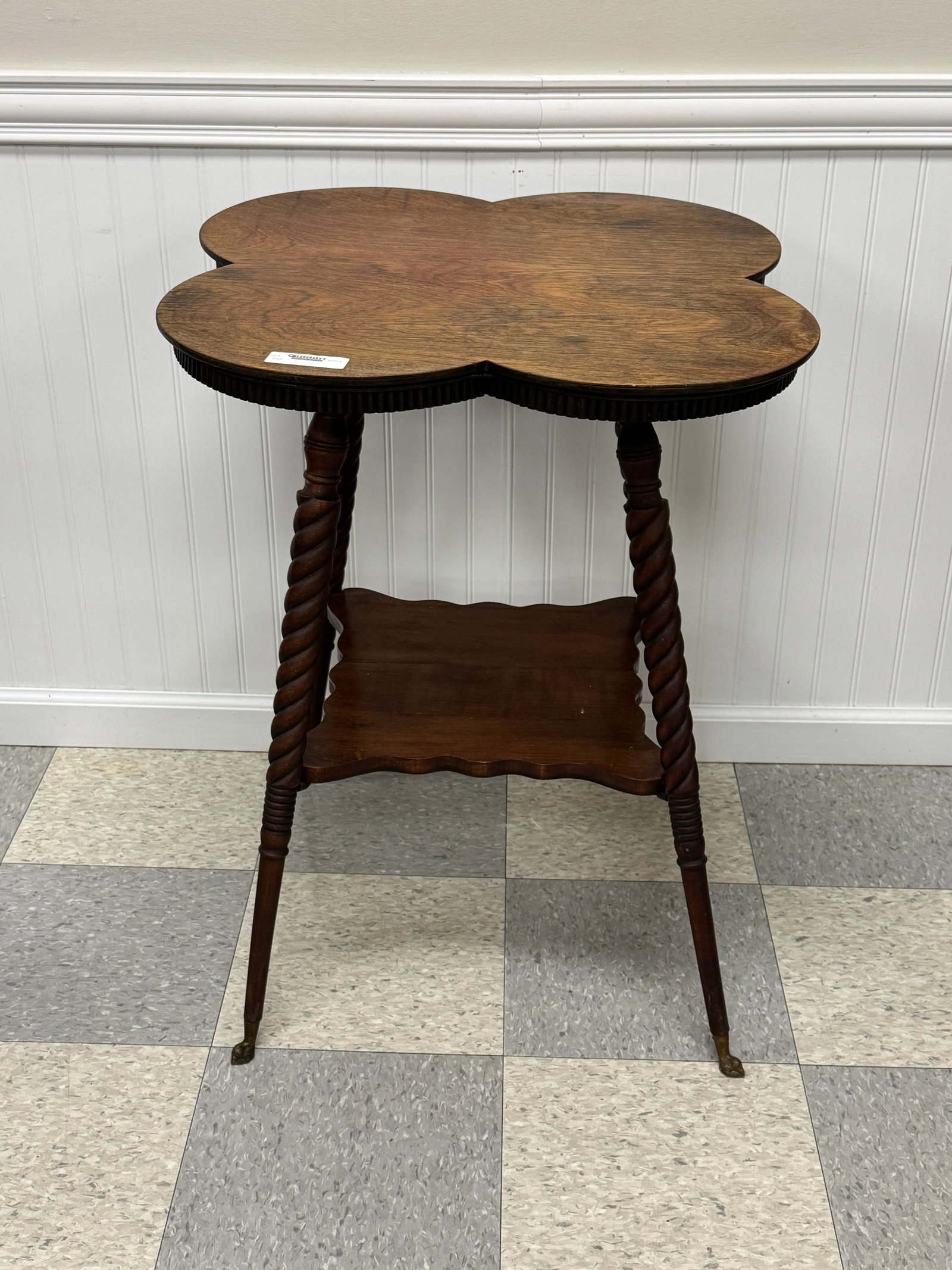 Clover Top Turned Leg Table Lamp: 24" top x 30" tall. Refinished.