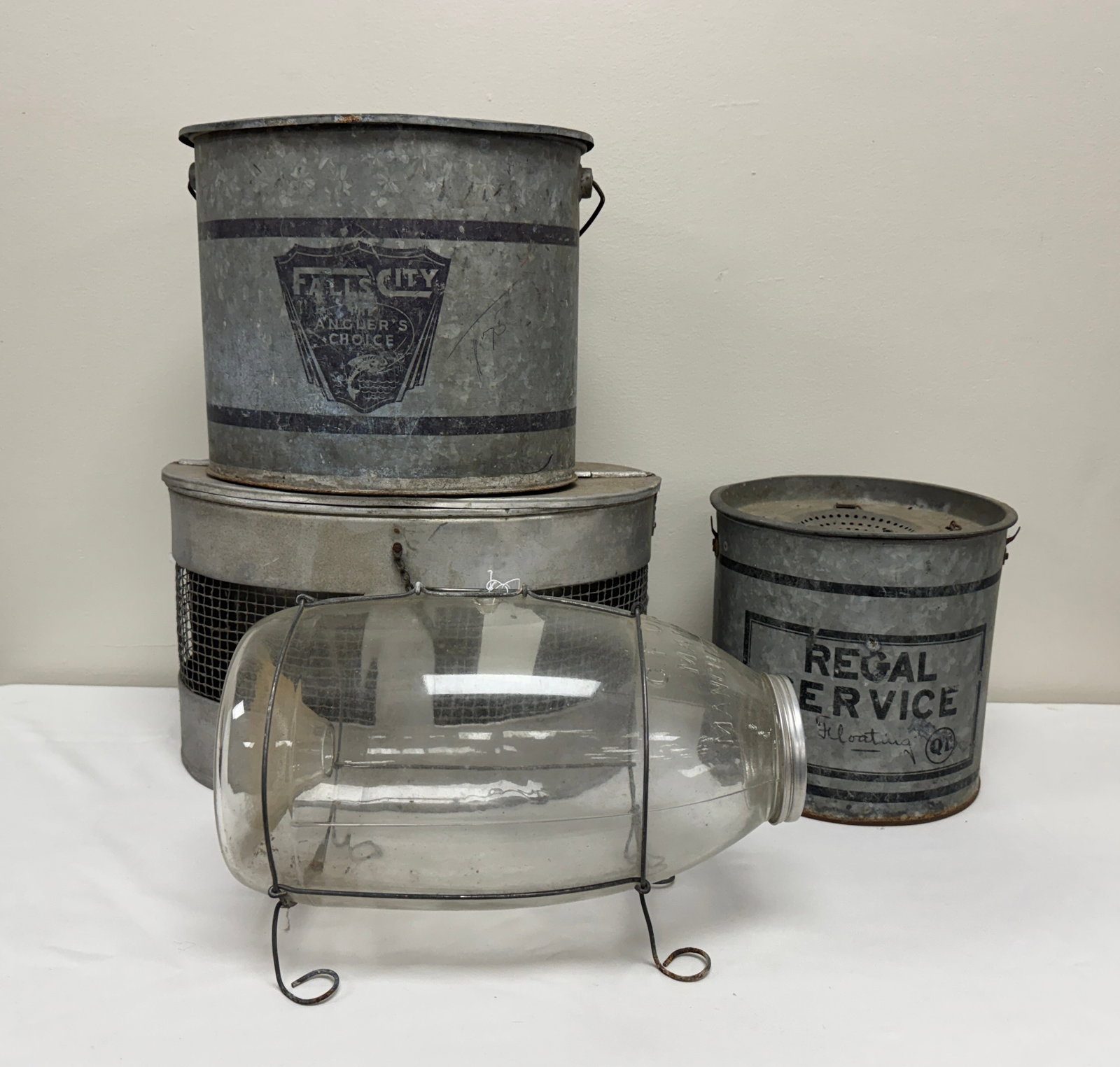 Glass Minnow Trap & 3 Bait Buckets (1 of 2)
