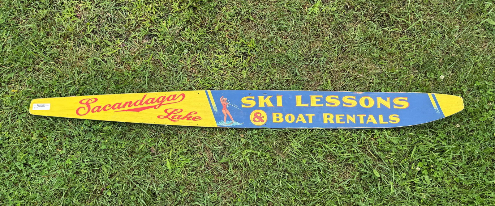 Sacandaga Lake Hand Painted Ski Sign: 66.5" long.