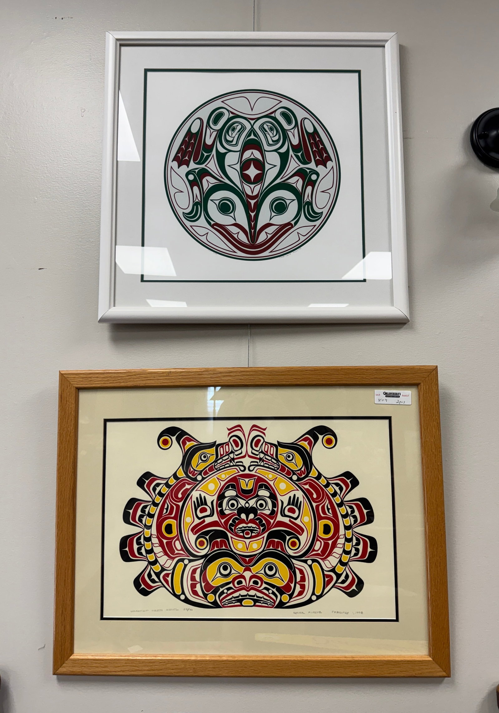 2 Northwestern Indian Framed Lithographs: Roger Purdue, 1998. Both framed and matted. Largest is 28.5" x 22" .From Camp Togus, Whitney Park.