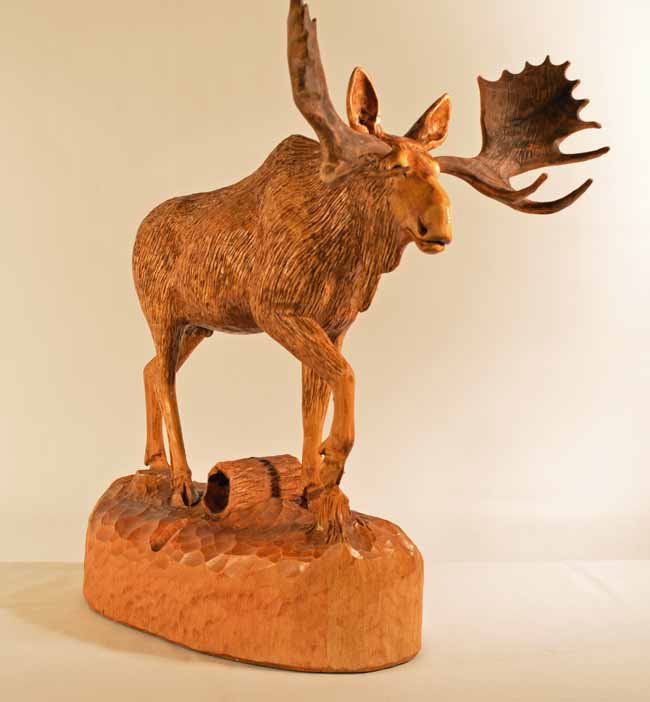 Bull Moose Wood Carving by Denis Dube