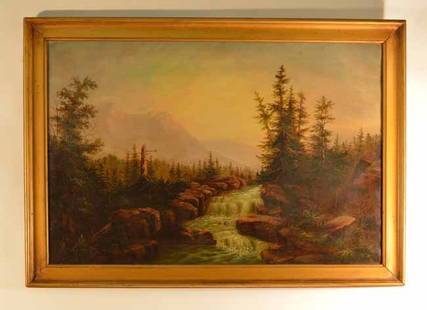 Levi Wells Prentice (American 1851-1935) Painting: 1887 Oil on Canvas Adirondack Scene. Signed and dated. Overall size 29 1/2 inches x 40 1/2 inches.