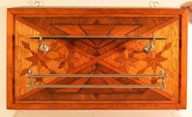 Tramp Art Bathroom Towel Rack with Glass Shelf: 34 inches x 19 inches