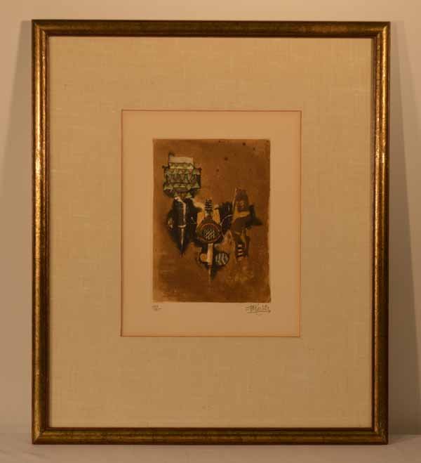 Johnny Friedlander "Miniature V" Original Aquatint: pencil signed and numbered. Framed and matted. Overall size 18 1/2 inches x 22 inches