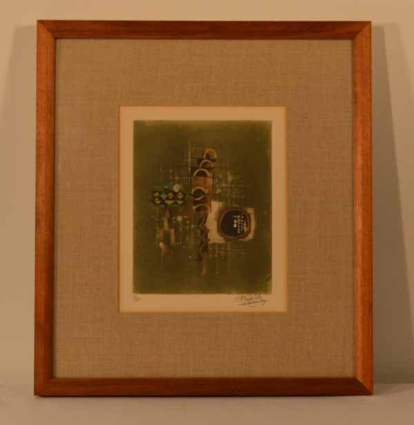 Johnny Friedlander Abstract Original Aquatint: pencil signed and numbered. Framed and matted. Overall size 15 inches x 16 1/2 inches