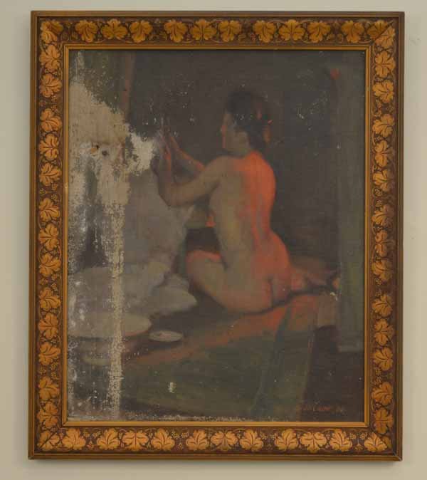 Alson S. Clark Signed Oil on Canvas Portrait: possibly of his wife Medora. Signed and Date 1906. Painting needs restoration. From Alson S. Clark's summer home on Comfort Island in Alexandria Bay, NY. Sight size 15 1/2 inches x 19 1/2 inches. Over