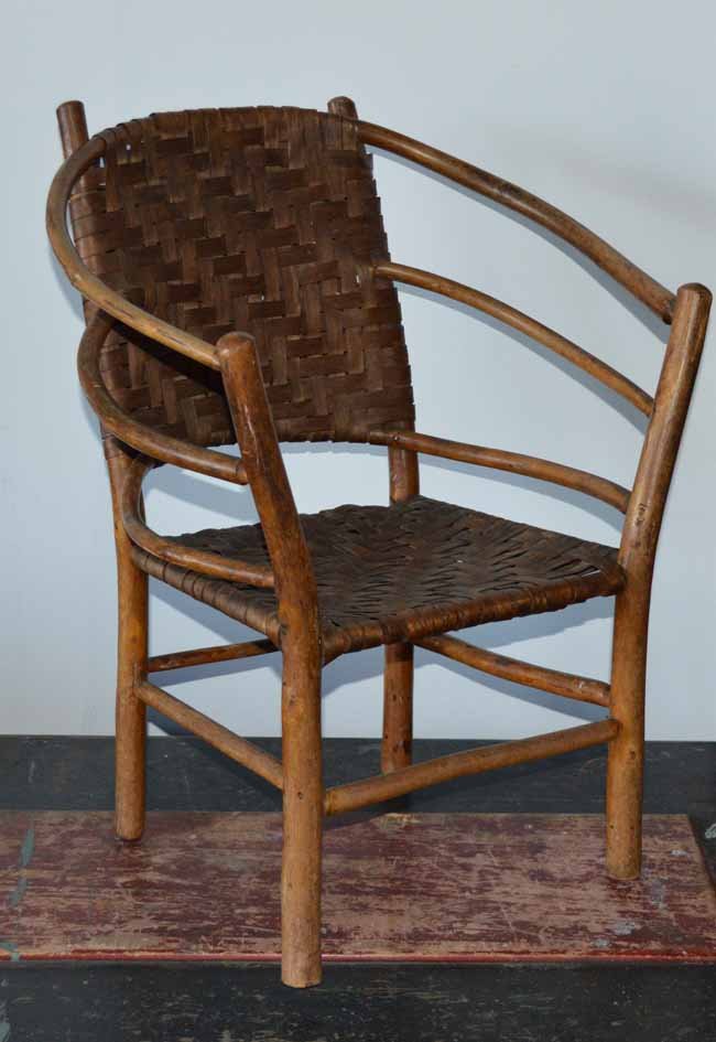 Old Hickory Branded Youth Chair: Early 20th Century, Andrew Jackson style, 24" tall, original finish and in good condition.