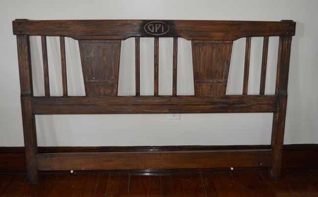 Grove Park Inn Headboard to Double Bed: oak engraved G.P.I. 62" wide x 38" tall