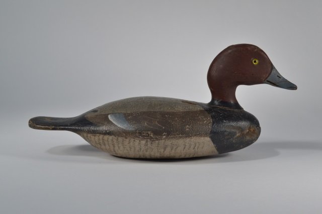 Stevens Redhead Drake Duck Decoy: Weedsport, NY. Split body and cracked paddle tail. From the Andy Reece Estate, longtime Western NY collector.