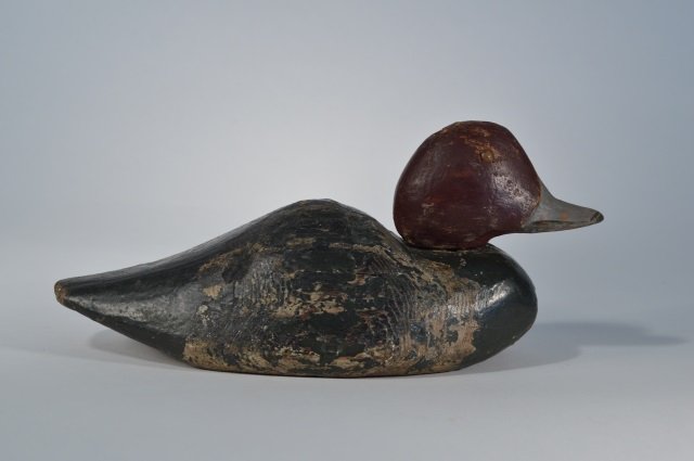 Stevens Style Humpback Drake Redhead Duck Decoy: Tack eyes. From the Andy Reece Estate, longtime Western NY collector.