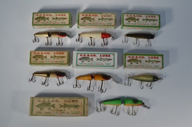 Seven Creek Chub Bait Co. Assorted Fishing Lures: From the Andy Reece Estate, longtime Western NY collector.