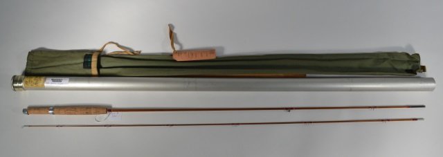 Hardy 7'6" Fly Rod: Two piece. Model NE9822. With original bag and tube. Original hang tag on bag. Mint condition. From the Andy Reece Estate, longtime Western NY collector.