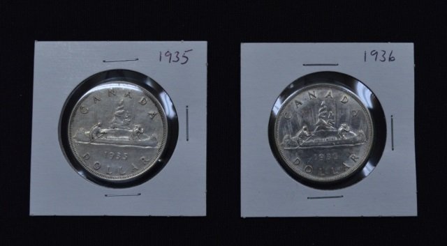 Two Canadian Silver Dollars - 1935 and 1936 (1 of 2)
