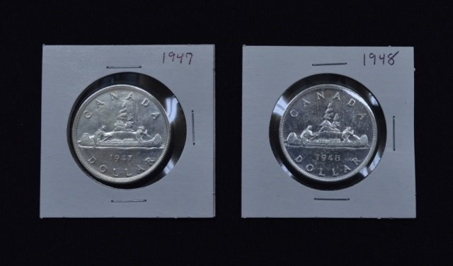 Two Canadian Silver Dollars- 1947 and 1948 (1 of 2)