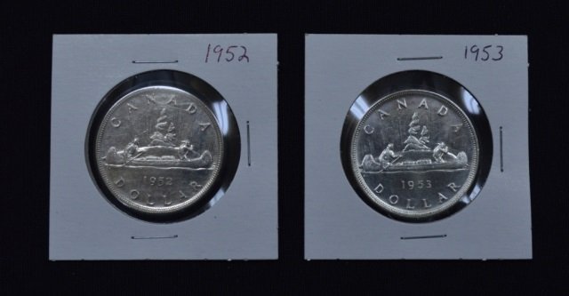 Two Canadian Silver Dollars -1952 and 1953 (1 of 2)
