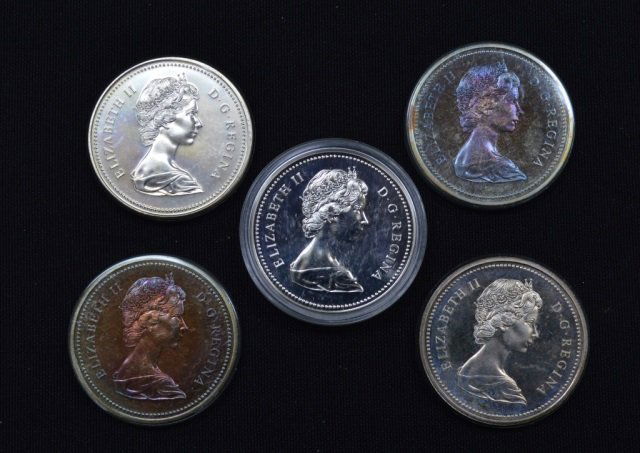 Five Canadian Silver Dollars (1 of 2)