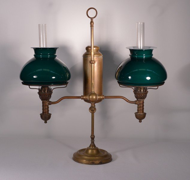 Double Arm Student Lamp with 7" Green Cased Glass (1 of 1)