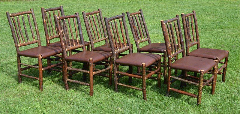 Old Hickory Dining Chairs - Set of 8: Made by the Old Hickory Furniture Company in the 1980's and signed with brass tags. Brown padded seats
