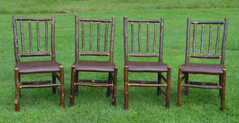 Old Hickory Dining Chairs - Set of 4: Made by the Old Hickory Furniture Company in the 1980's and signed with brass tags. Brown padded seats