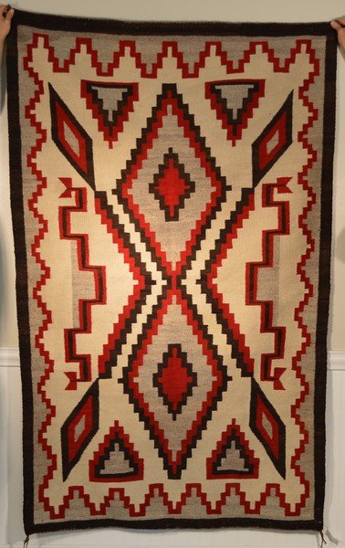 Navaho Rug - Cream/Brown/Red Geometric Pattern (1 of 2)