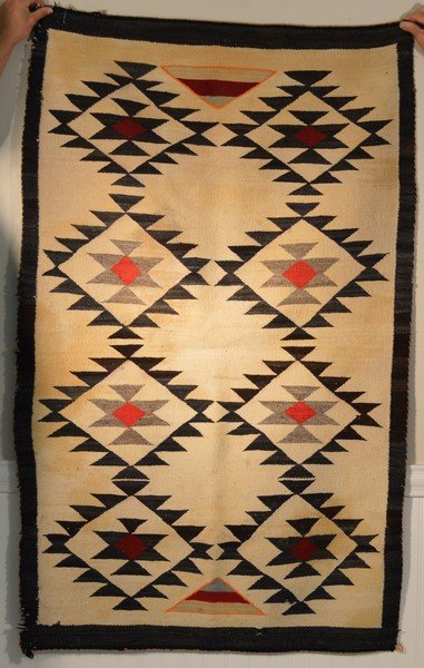 Navaho Indian Rug -Ivory Field w/ Geometric Design (1 of 2)